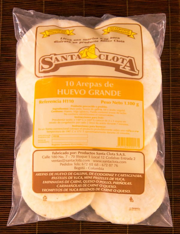 Empaque de las arepas de huevo grandes